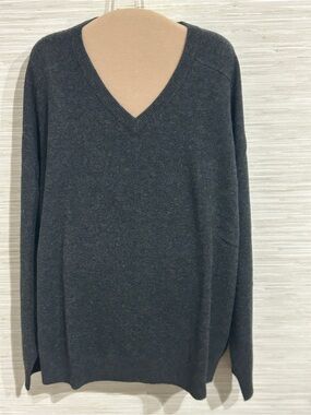 NWT L.L. Bean Mens XXL Charcoal Heather 100% Lambswool V-Neck Sweater 264789